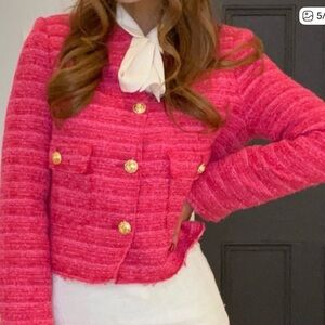 Zara Pink Tweed Cropped Jacket women’s size XL